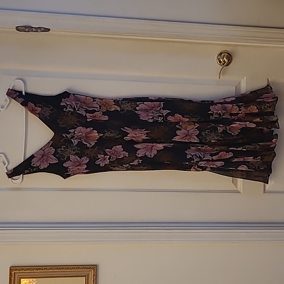 EUC 1990s VTG  Scarlett Black with Pink Floral Print Slip Dress with Flowing Hem - Picture 5 of 16